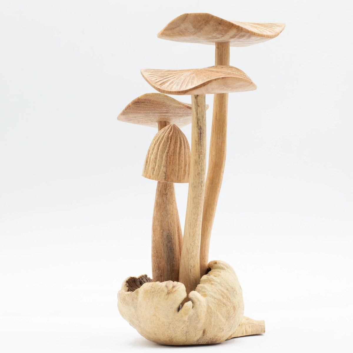 Handgefertigte Parasiten Holz Kunst Schnitzerei - 4er Set große Pilze